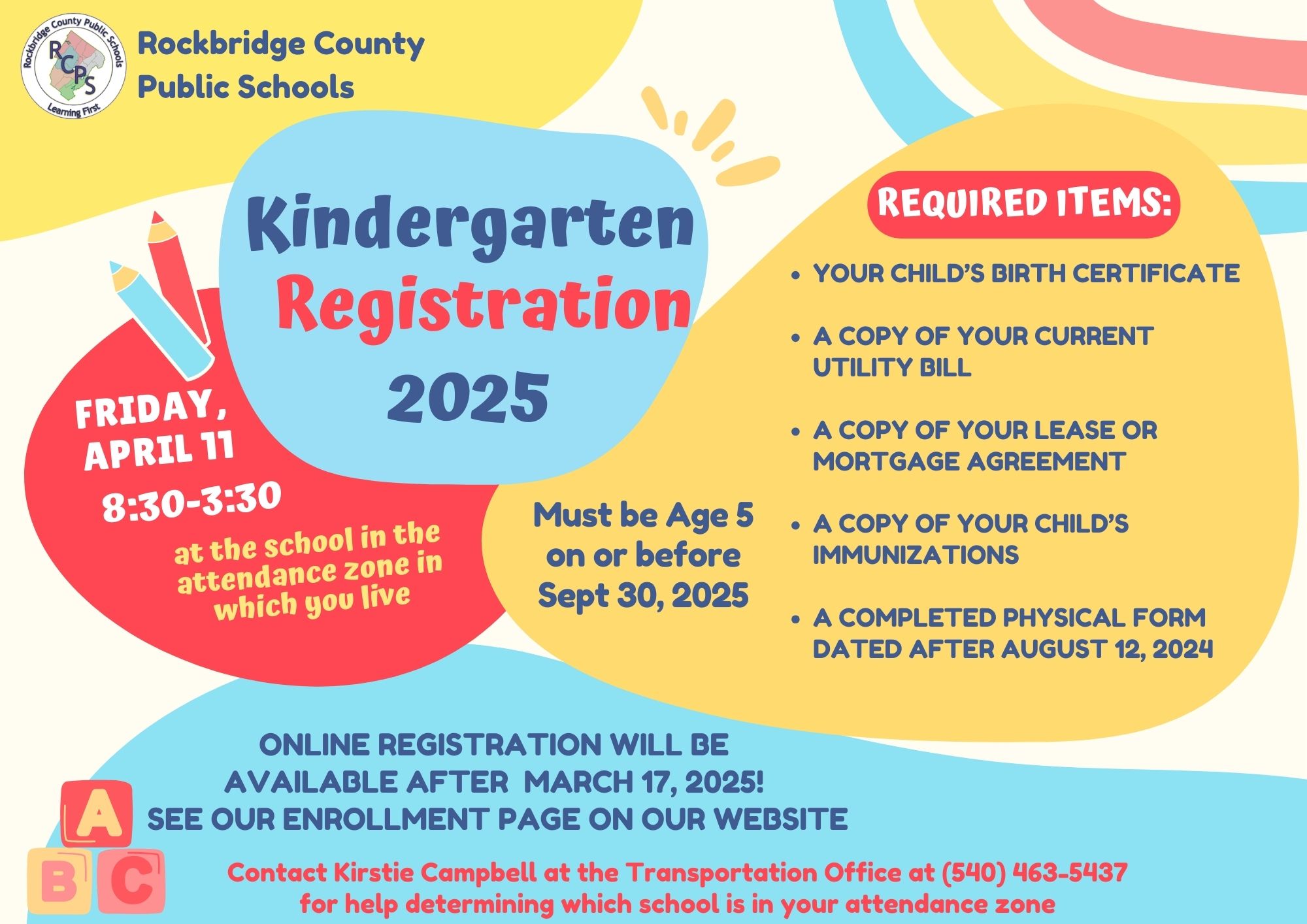 Kindergarten Registration April 11, 2025 from 8:30 - 3:30